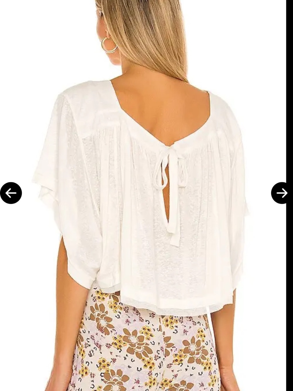 Free People Sunsetter Tee in Alabaster -  White Pleated V-Neck Flow Top - Picture 3 of 11
